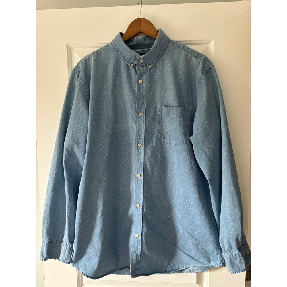 Banana Republic Button Down Shirt Mens XL Blue Print Grant Slim Fit Chambray